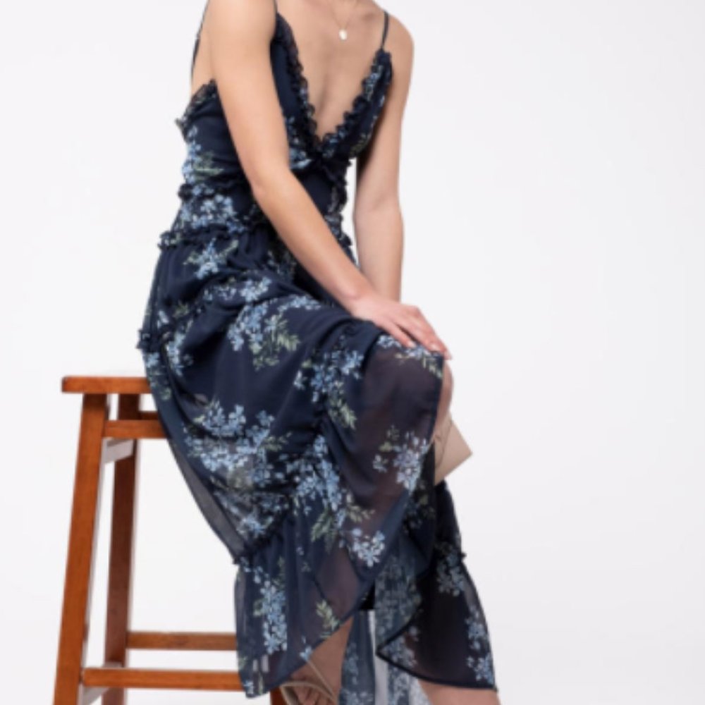Navy Floral Midi- Dress